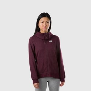 Nike Rally Funnel Neck Full Zip Hoodie In Maroon Embroidered Logo Classic Size S